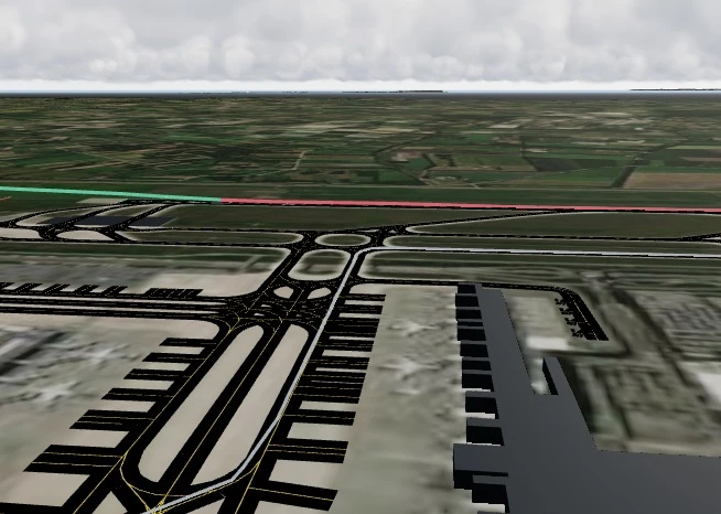 Munich airport in 3D: taxiways, aprons and terminal